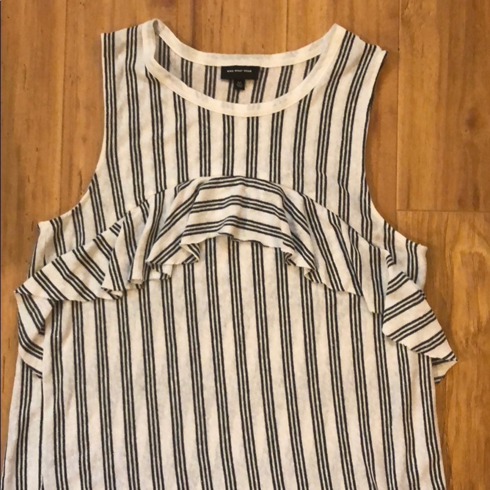B&W Striped Tank With Ruffle - Picture 2 of 3